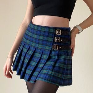 Vintage Y2K Juicy Couture Blue Green Tartan Plaid Pleated Buckle Mini Skirt 6